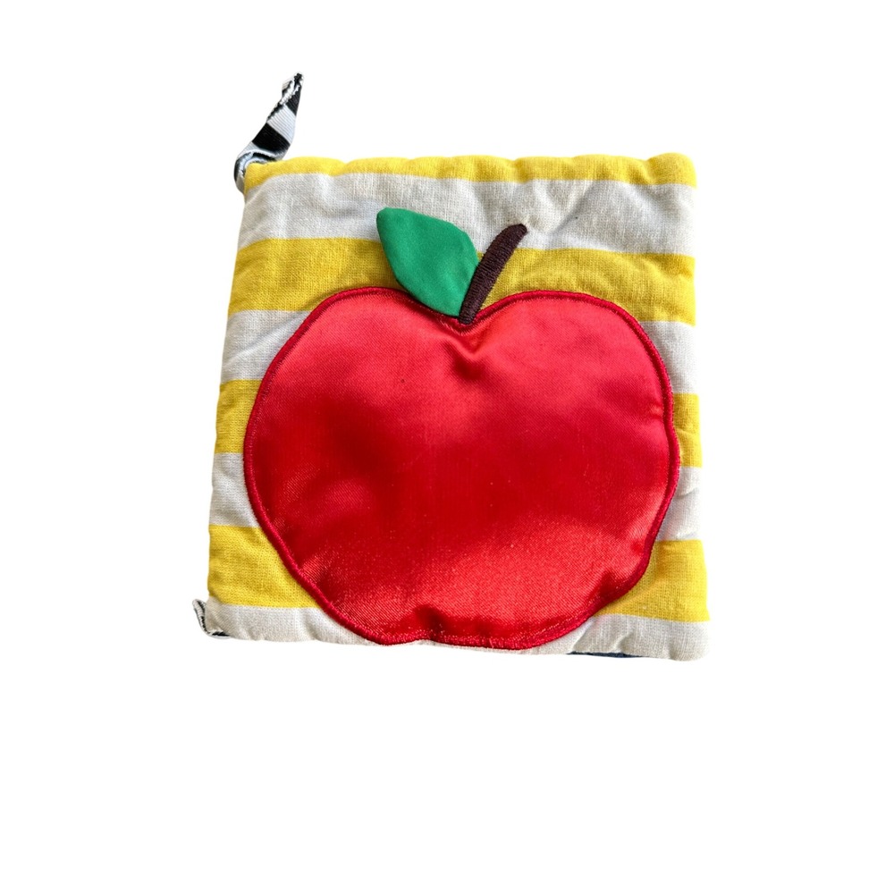 Unbranded Soft Cloth Baby Book Fruit Sensory Toy Yellow Stripe Blue 6x6